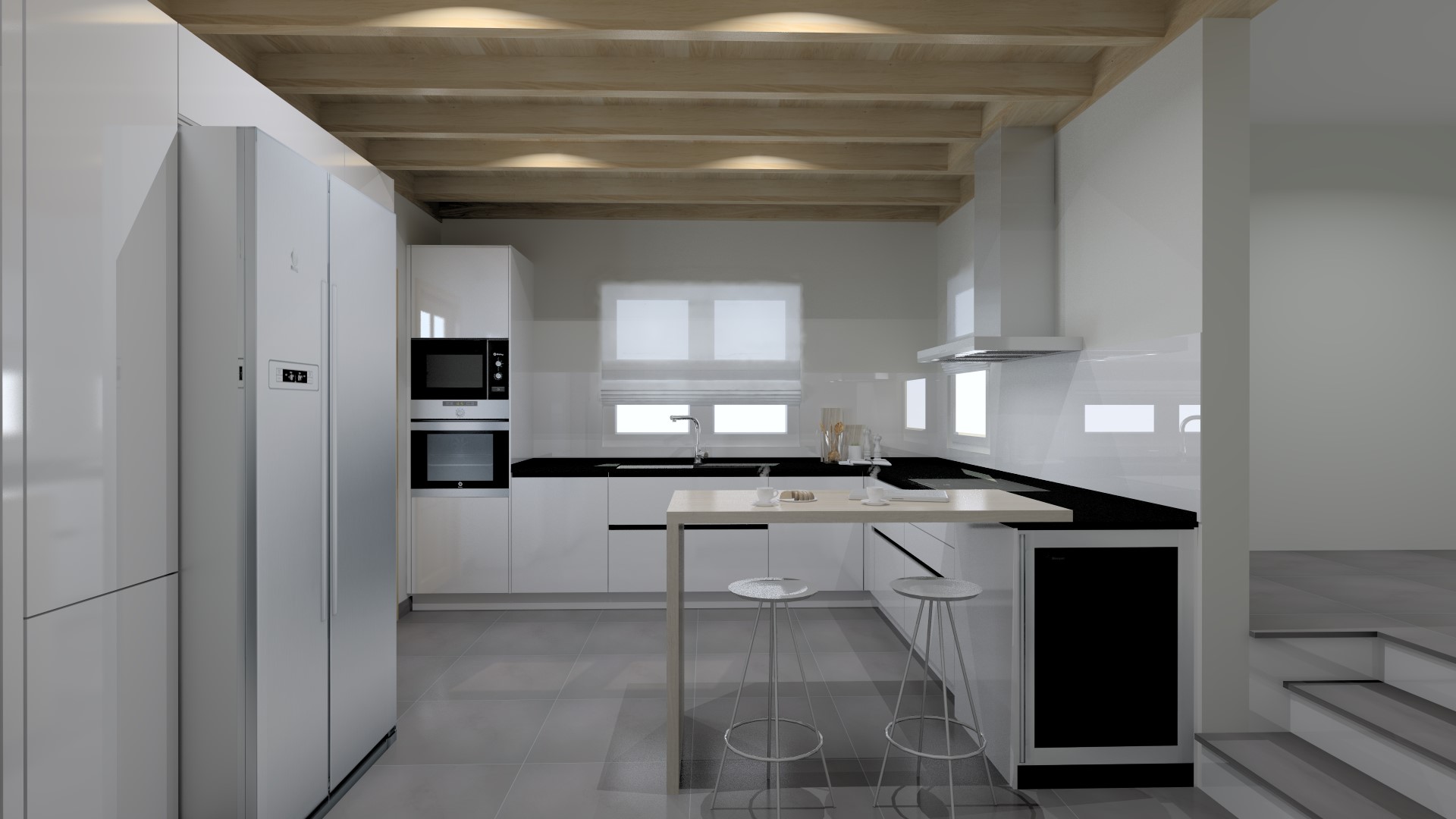 Cocina en blanco y negro Santiago Interiores