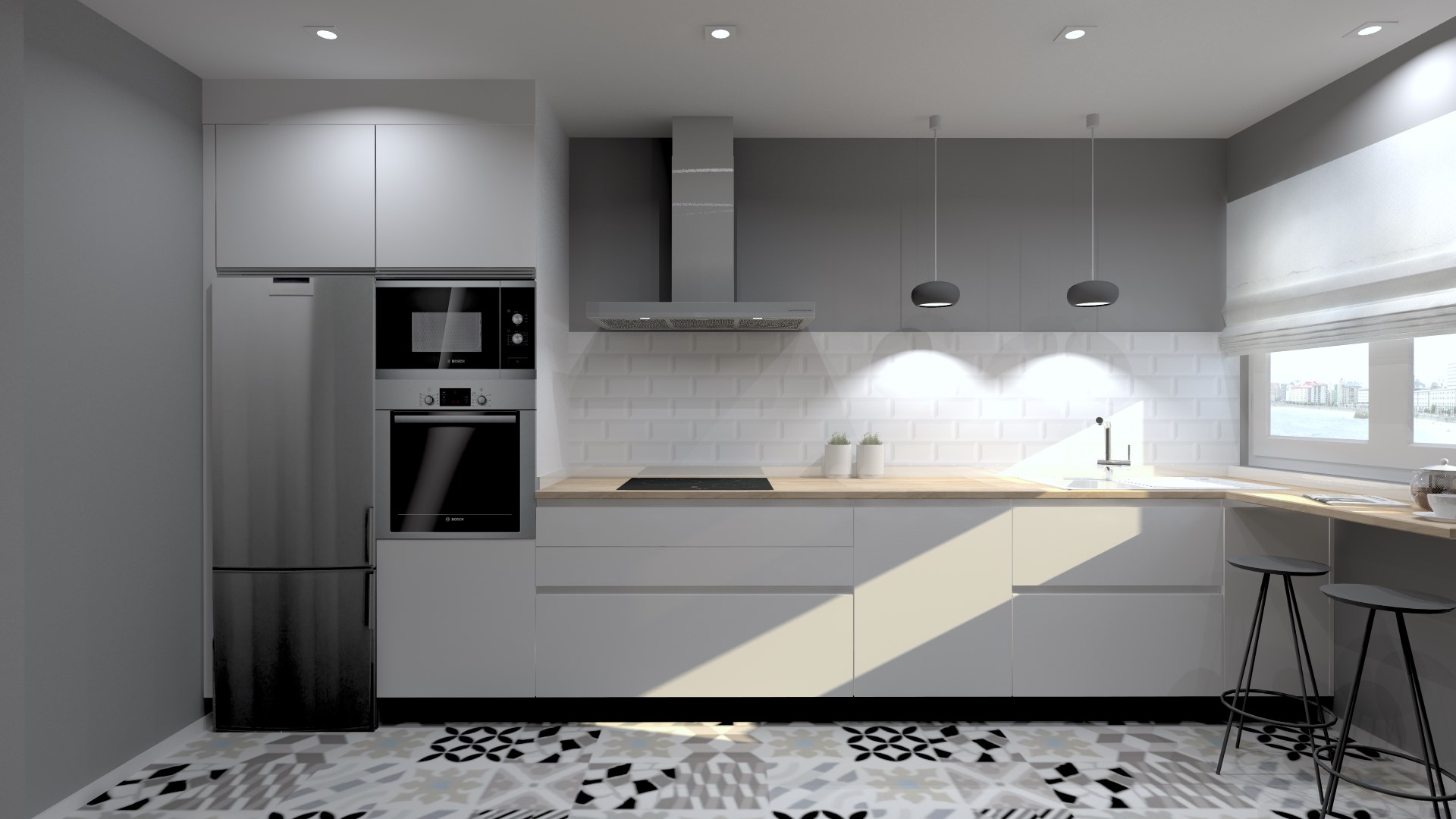 Santiago Interiores Cocina blanca con azulejos